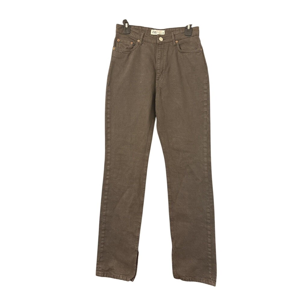 Zara High Rise Straight Leg Jeans Size 4 Brown Taupe Signature Denim